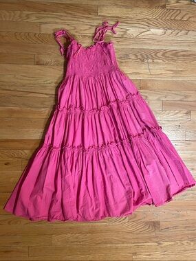 Pinch Hot Pink Tiered Sundress with Tie Straps